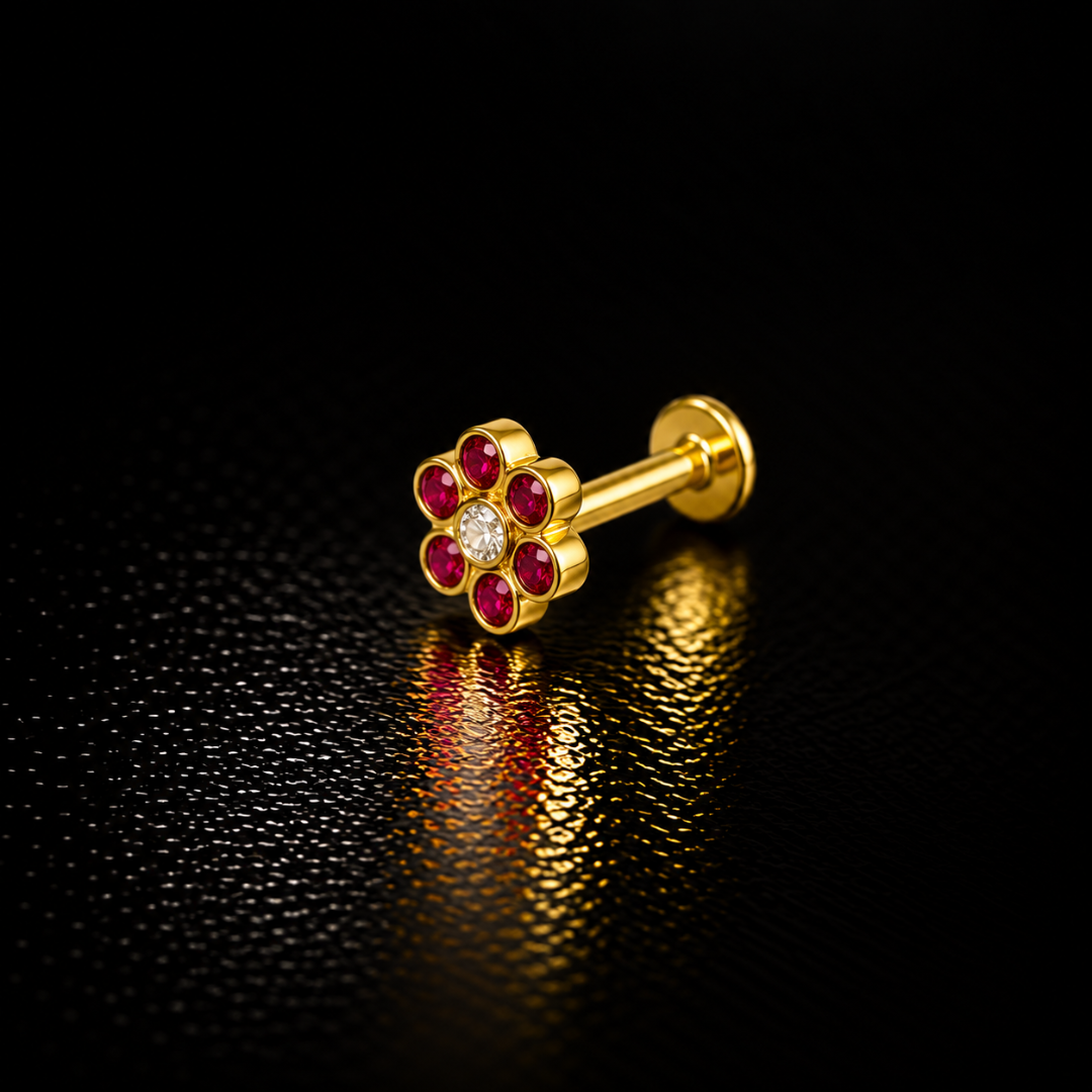 Ruby Daisy Gold-Plated Silver Nose Pin