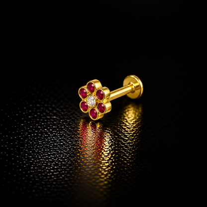 Ruby Daisy Golden Silver Nose Pin