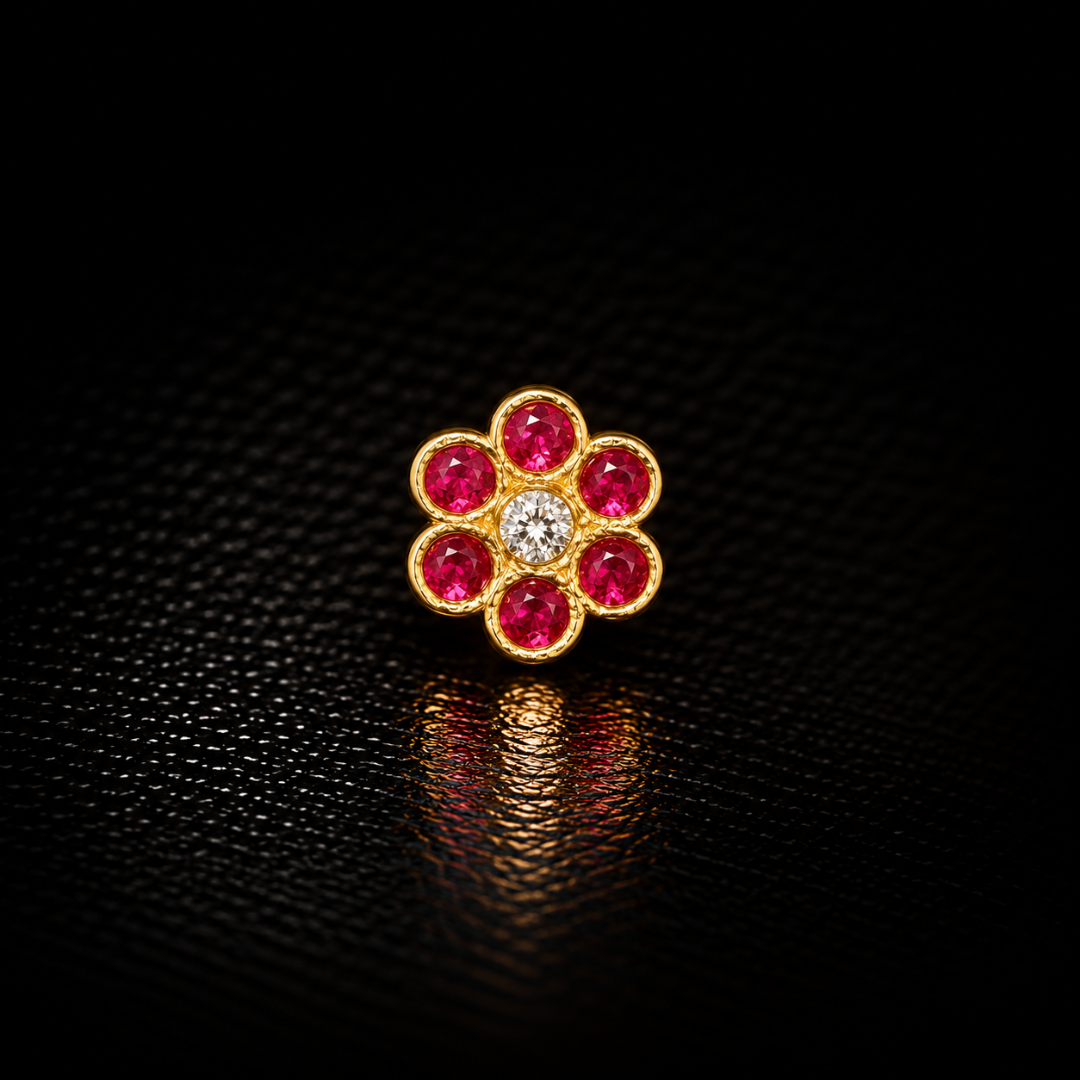 Ruby Daisy Gold-Plated Silver Nose Pin