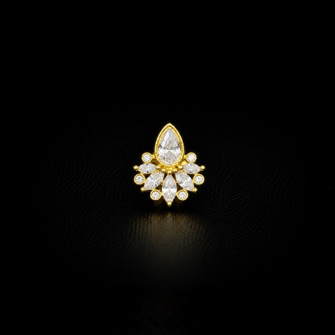 Gold-Plated 92.5 Sterling Silver Floral Teardrop Nose Pin