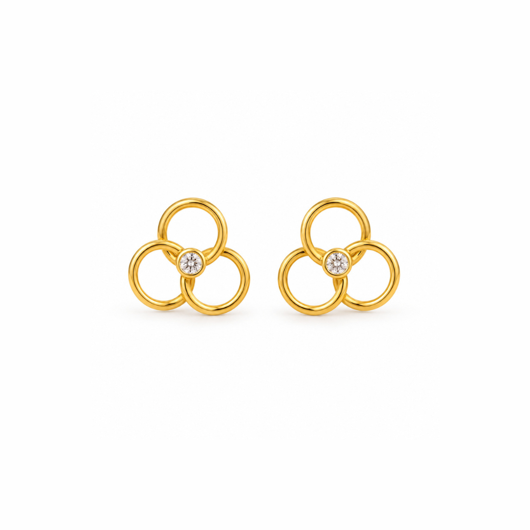 Gold Triple Circle Diamond Stud Earrings