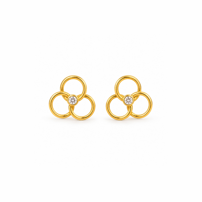 Gold Triple Circle Diamond Stud Earrings