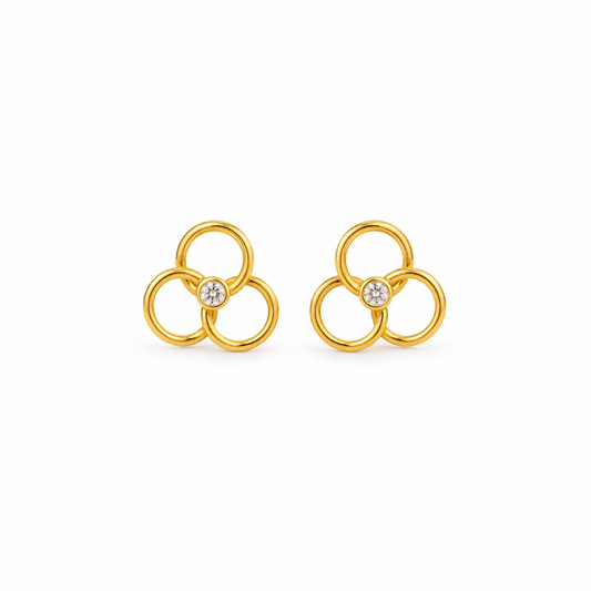 Gold Triple Circle Diamond Stud Earrings