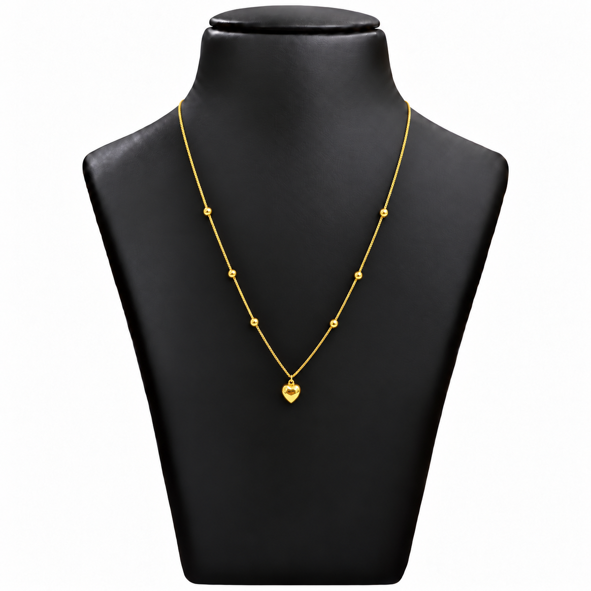 18K Gold Ball Chain with Heart Pendant