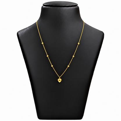 18K Gold Ball Chain with Heart Pendant
