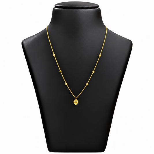 18K Gold Ball Chain with Heart Pendant