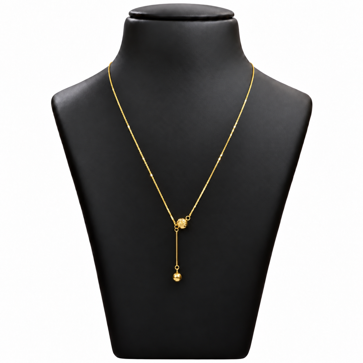 18K Gold Textured Bead and Ball Drop Chain – 18 Inch