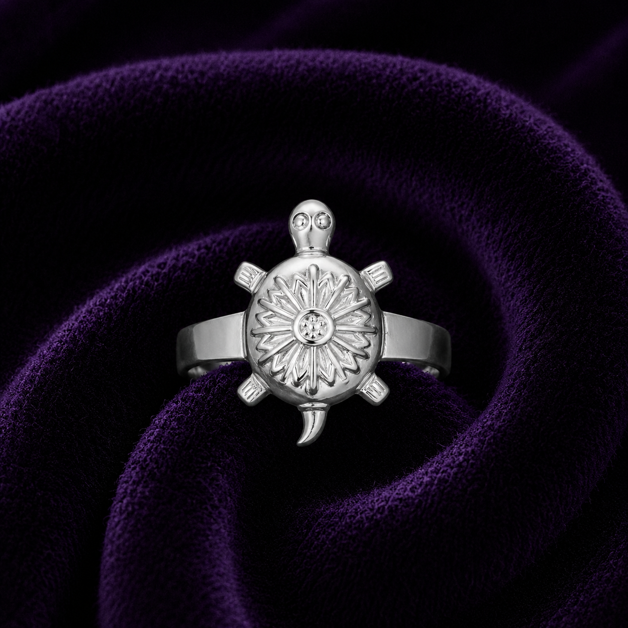 Silver Aama (Turtle) Ring – Elegant Nature-Inspired Sterling Silver Ring
