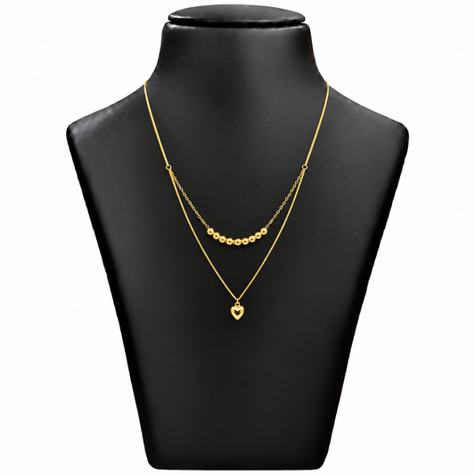 18K Double Layer Nine Ball Chain with Heart Pendant
