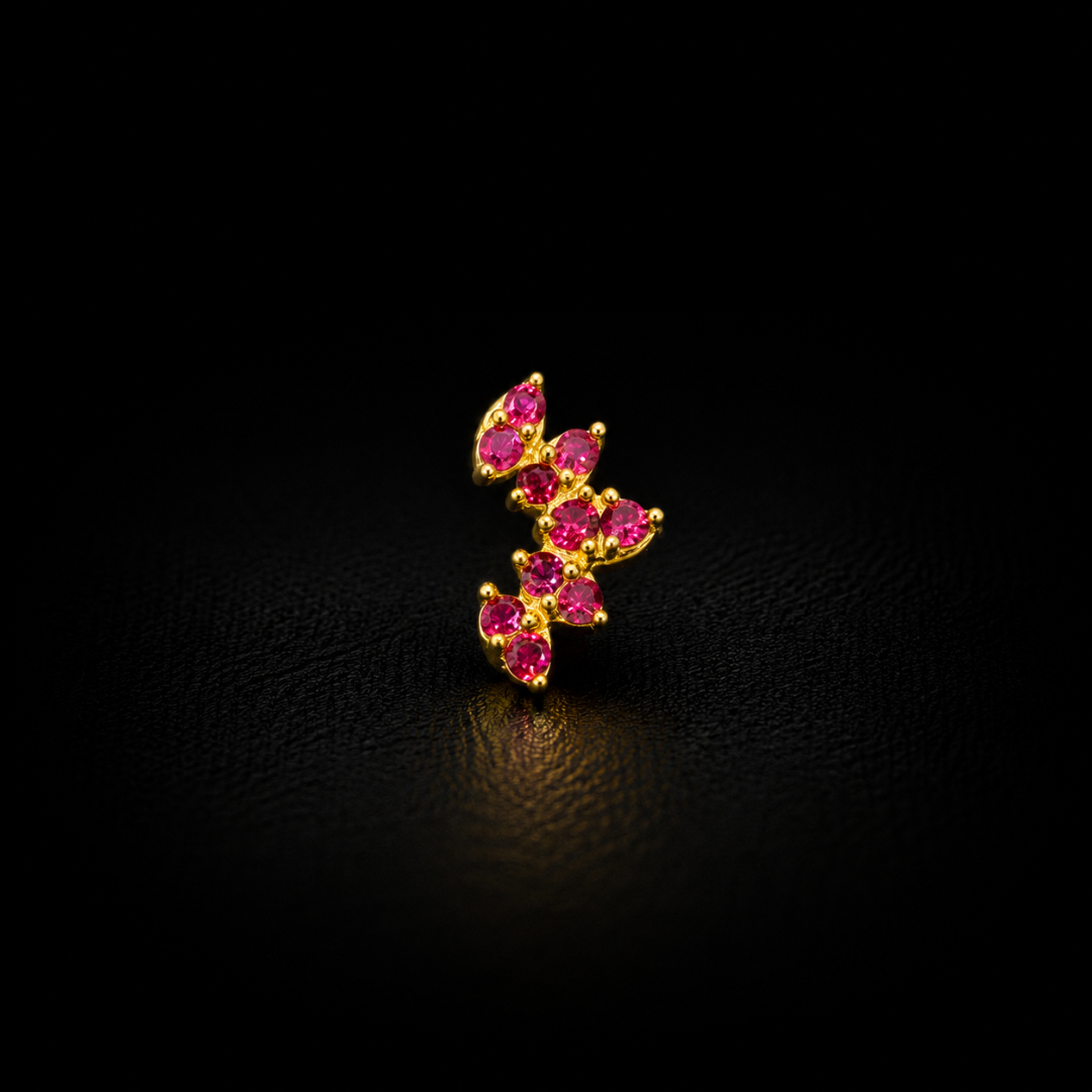 Elegant Pink Stone Gold Plated Silver Nosepin