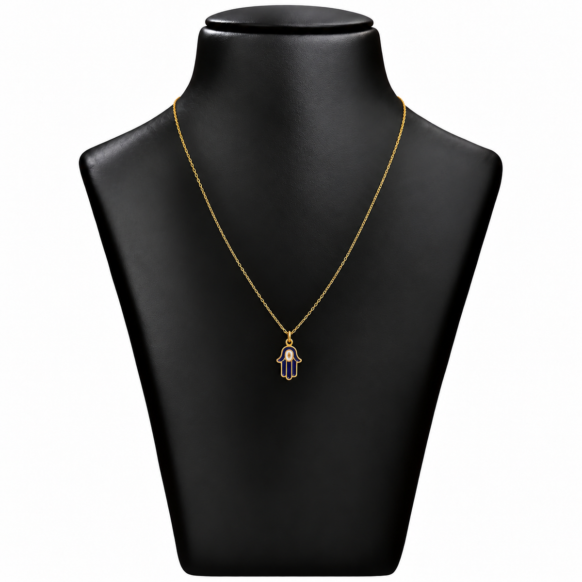 18K Gold Blue Hamsa Hand Pendant Chain