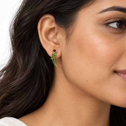 Emerald Parrot Golden Silver Earrings
