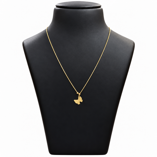 18K Gold Textured Butterfly Pendant Chain – 18 Inch