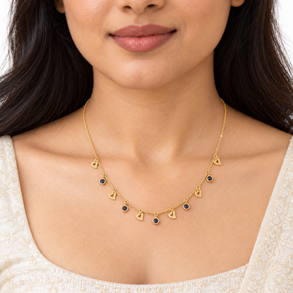 18K Gold Heart Charm and Blue Stone Necklace 18 Inch