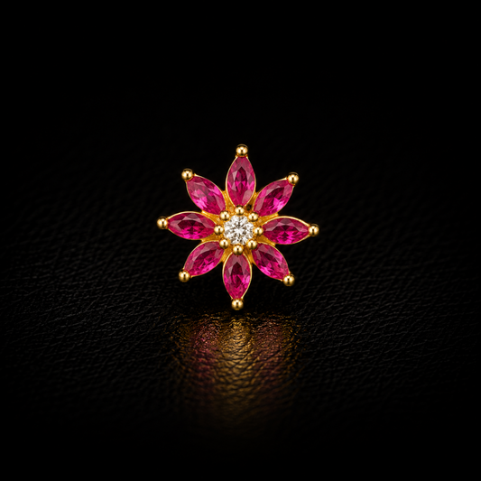 Ruby Blossom Golden Silver NosePin