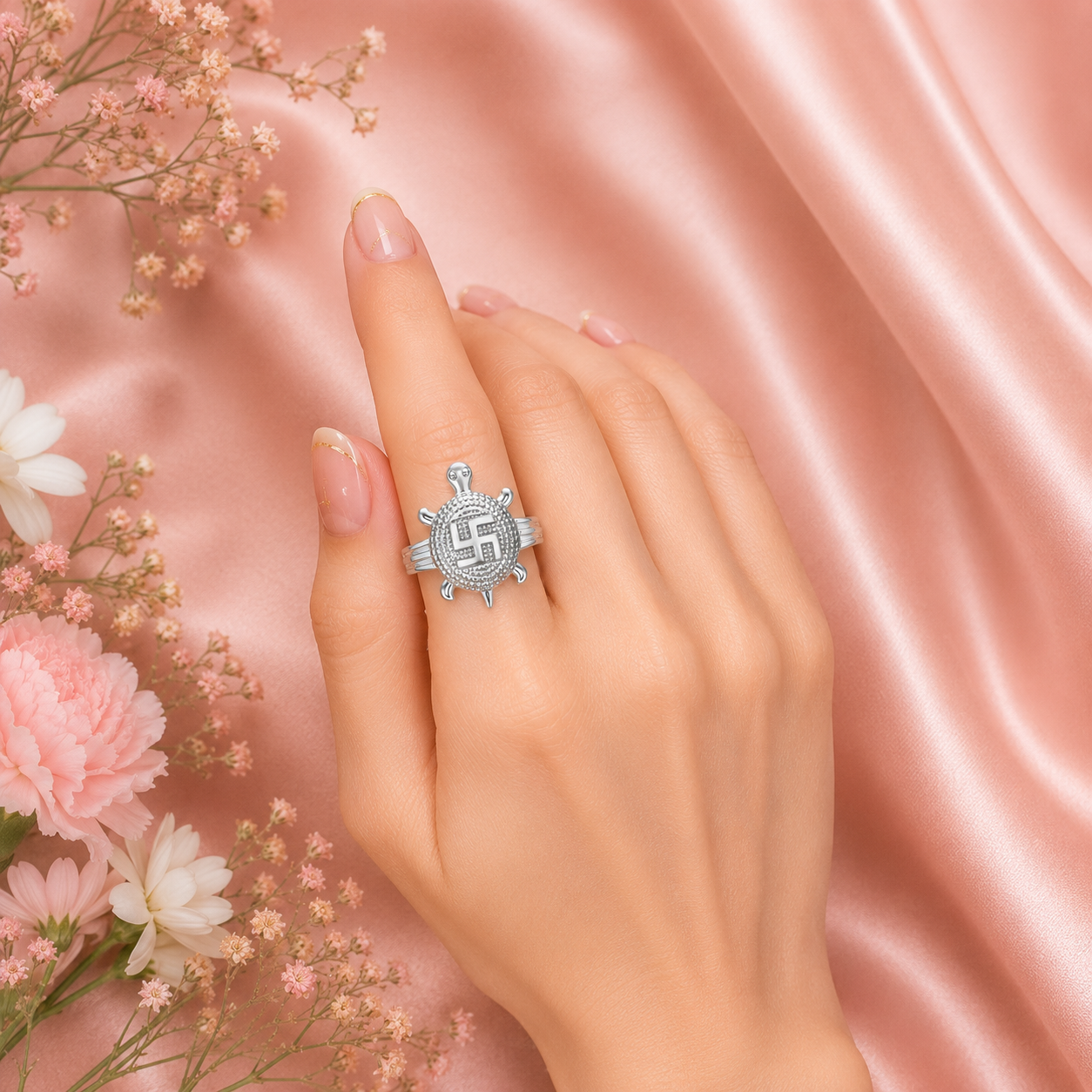 Silver Aama Ring – Auspicious Turtle Design Ring