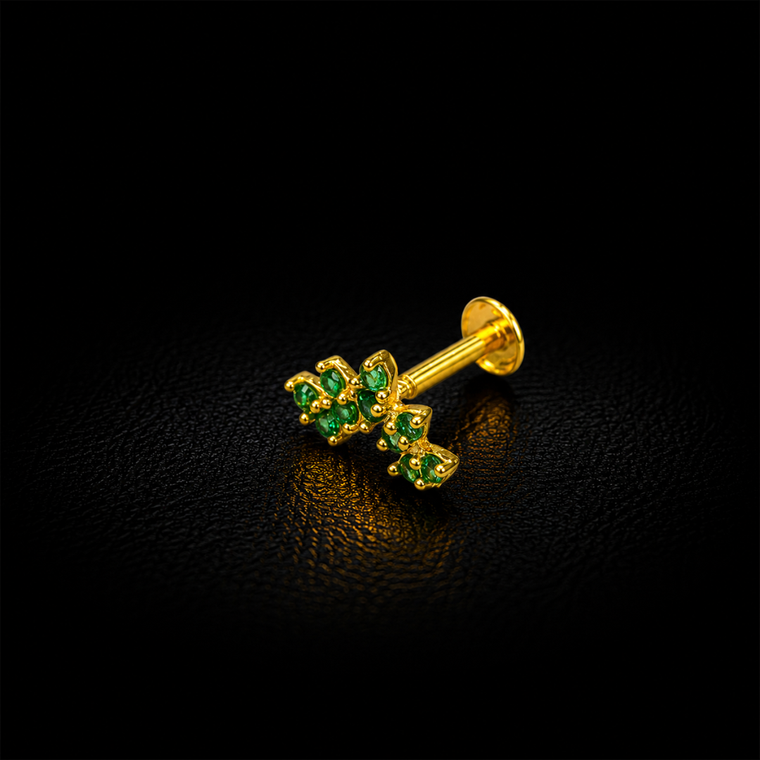 Elegant Green Stone Gold Plated Silver Nosepin