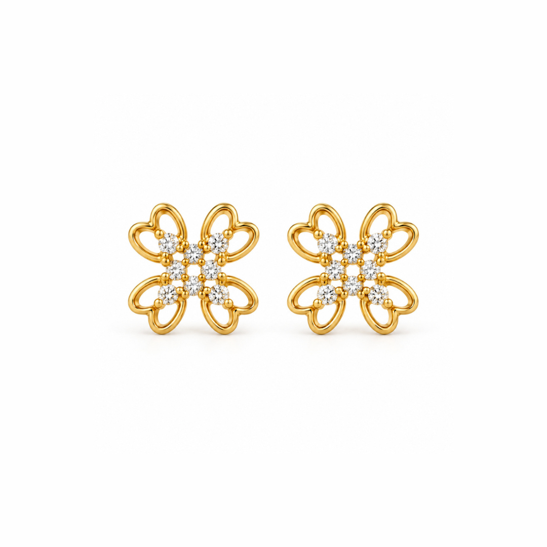 Gold Butterfly Floral Diamond Stud Earrings