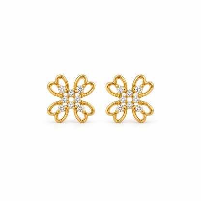 Gold Butterfly Floral Diamond Stud Earrings