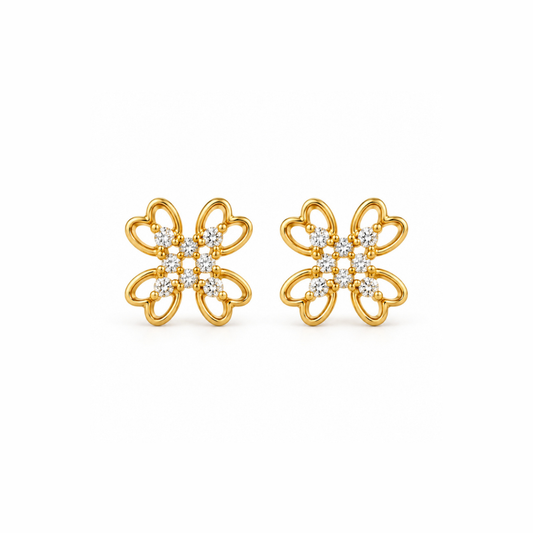 Gold Butterfly Floral Diamond Stud Earrings