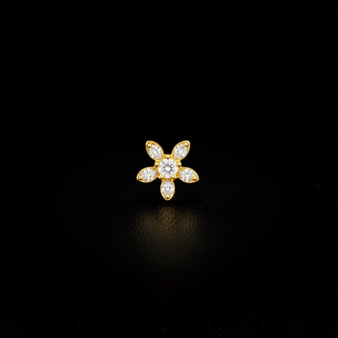 Gold Plated 92.5 Sterling Silver Floral CZ Nose Pin