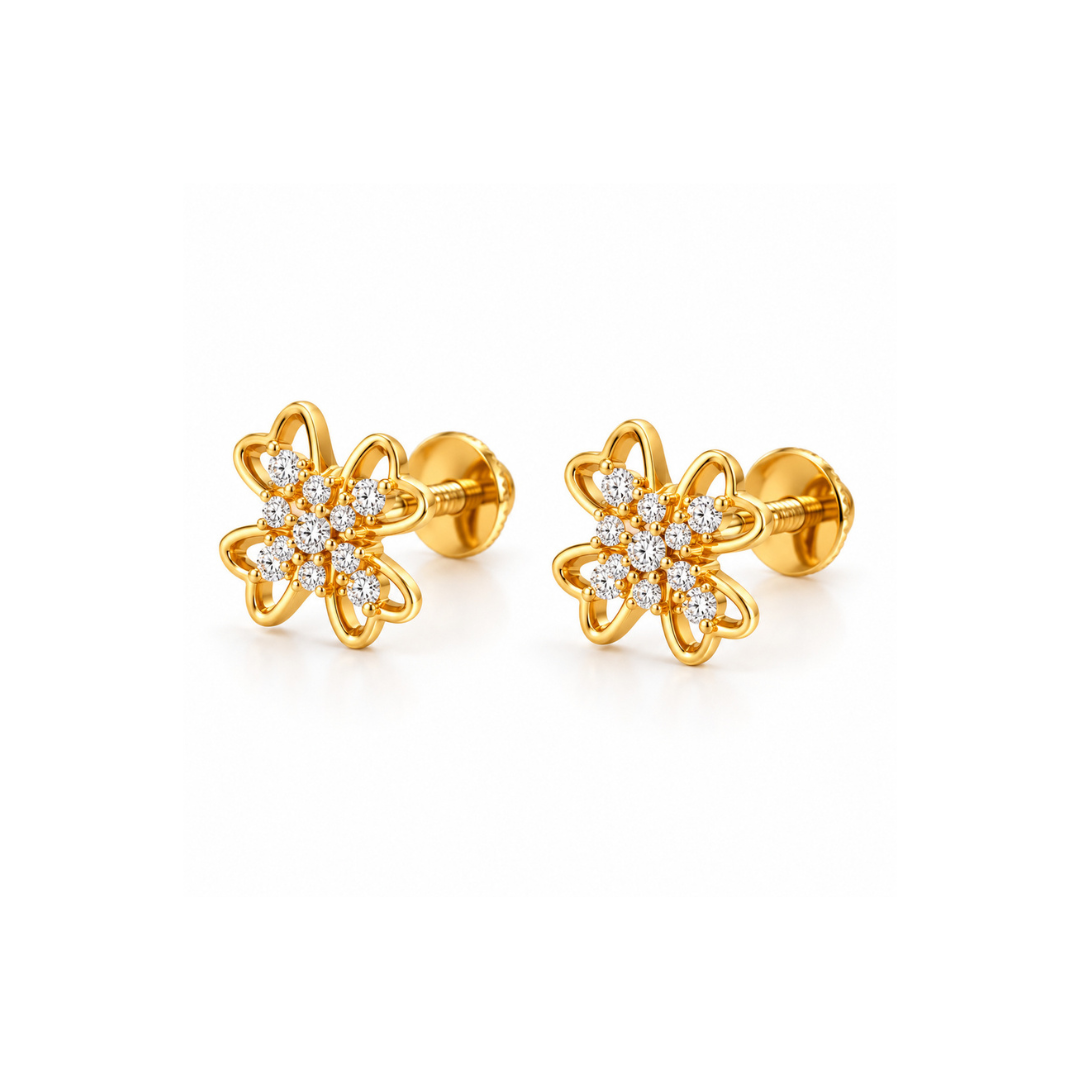 Gold Butterfly Floral Diamond Stud Earrings