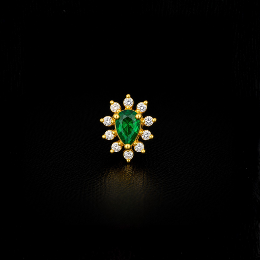 Gold Plated 92.5 Sterling Silver Emerald Green Floral Nose Pin