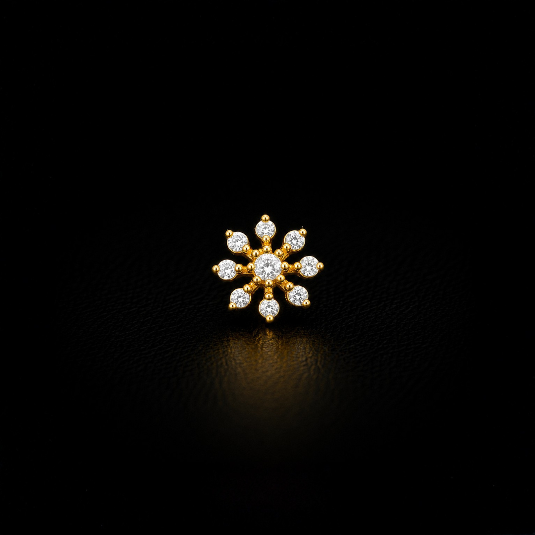 Gold Plated 92.5 Sterling Silver Floral CZ Nose Pin
