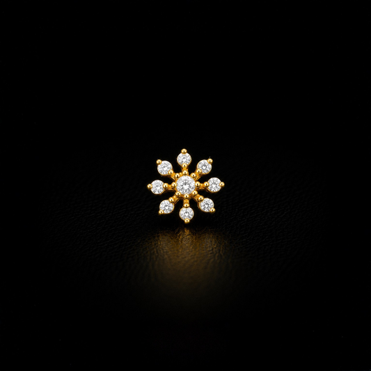 Gold Plated 92.5 Sterling Silver Floral CZ Nose Pin