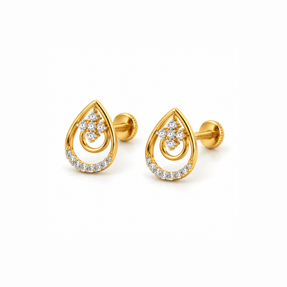 Gold Teardrop Floral Diamond Stud Earrings