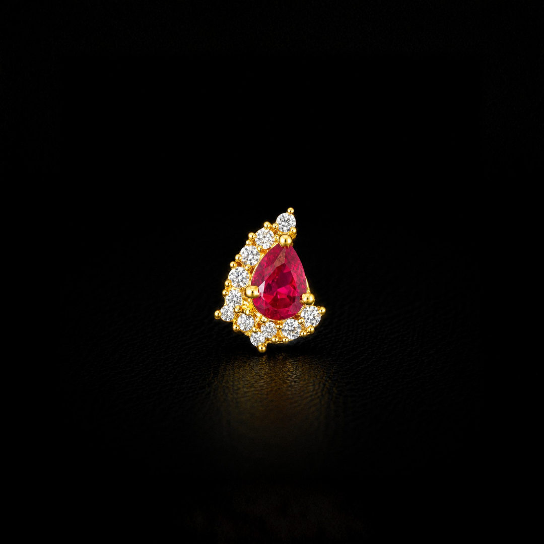 Gold Plated 92.5 Sterling Silver Ruby Red Teardrop CZ Nose Pin