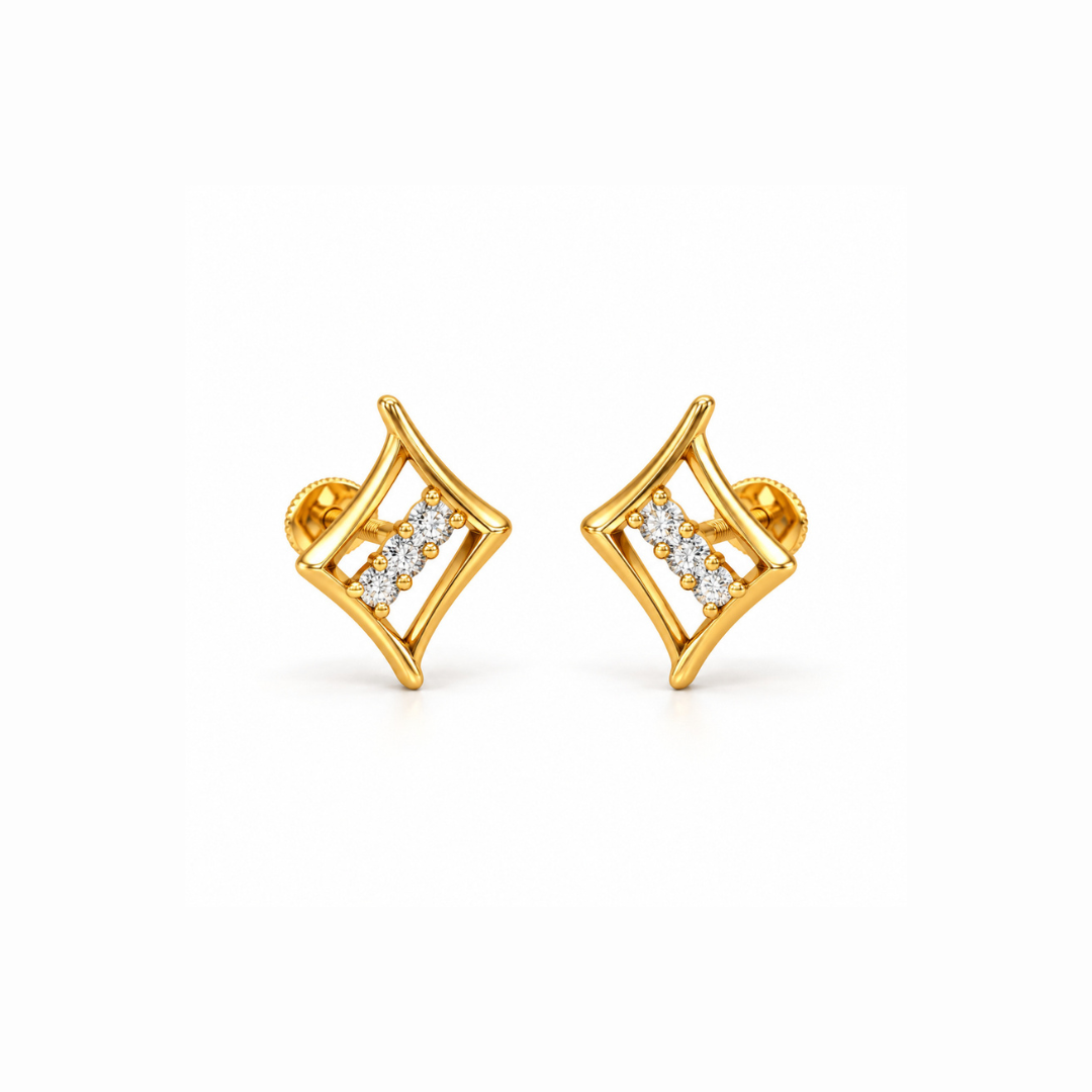 Gold Geometric Diamond Bar Stud Earrings