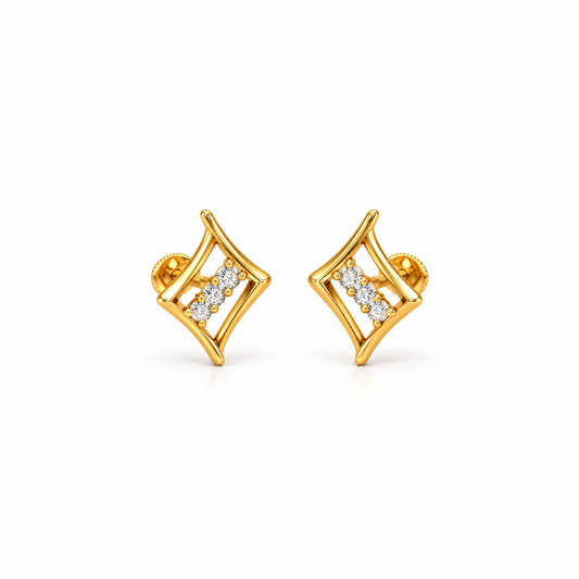 Gold Geometric Diamond Bar Stud Earrings