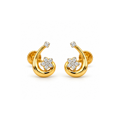 Gold Floral Swirl Diamond Stud Earrings