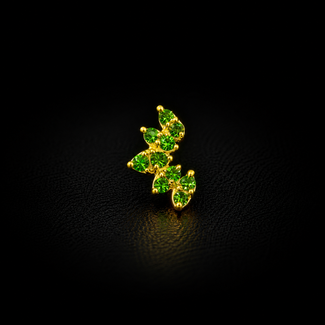 Elegant Green Stone Gold Plated Silver Nosepin