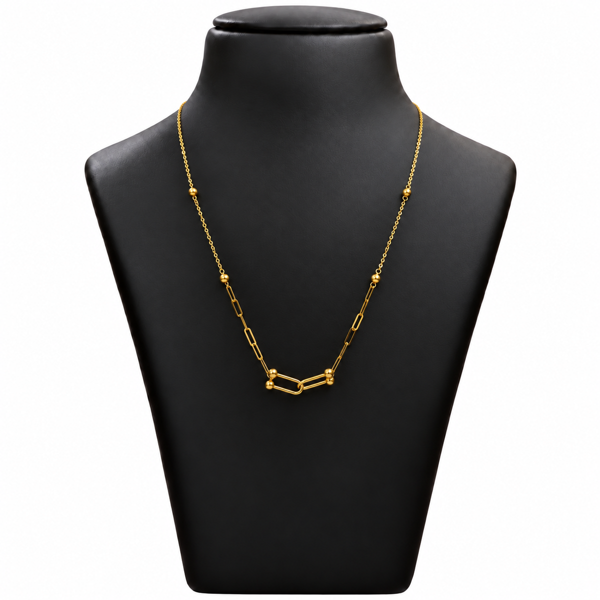 18K Gold Interlocking Paperclip and Ball Chain – 18 Inch