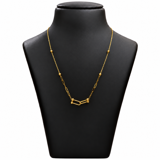 18K Gold Interlocking Paperclip and Ball Chain – 18 Inch