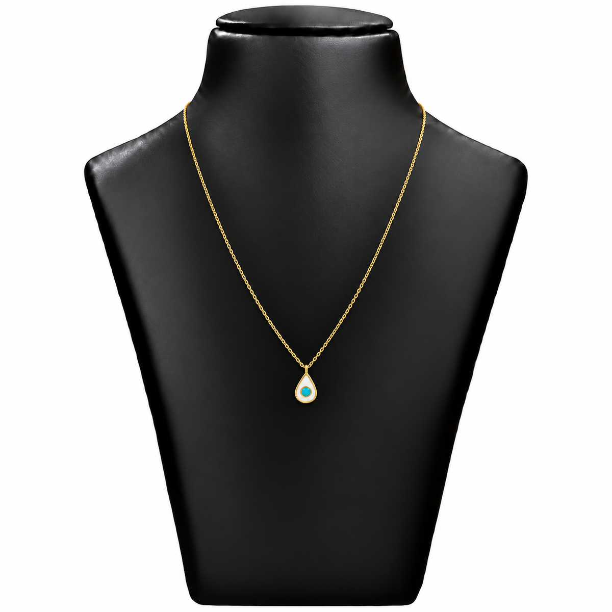 18K Gold Teardrop Blue Stone Pendant Chain