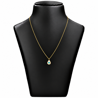 18K Gold Teardrop Blue Stone Pendant Chain