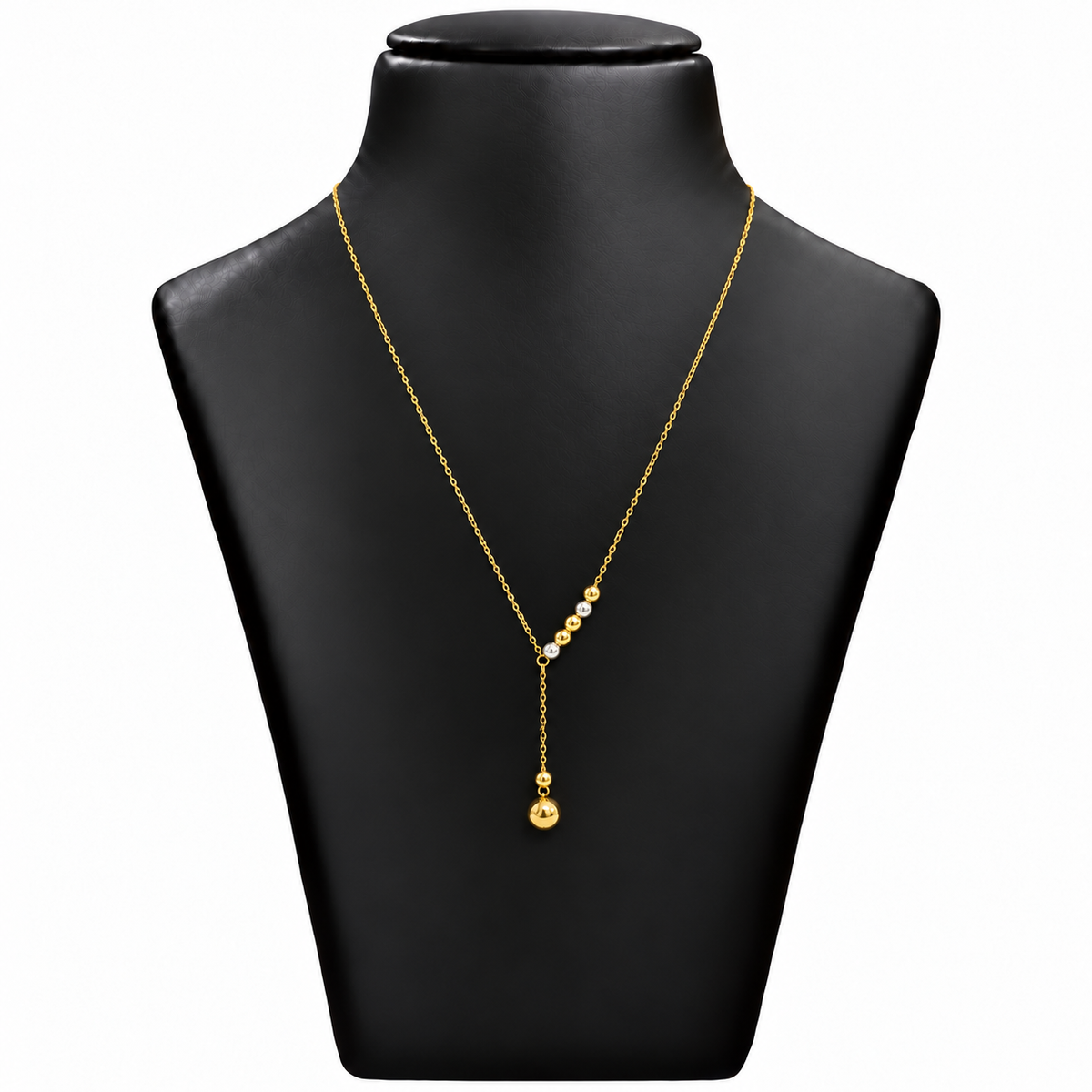 18K Gold Two Tone Ball Drop Pendant Chain