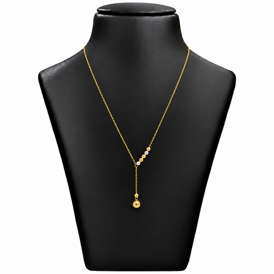 18K Gold Two Tone Ball Drop Pendant Chain