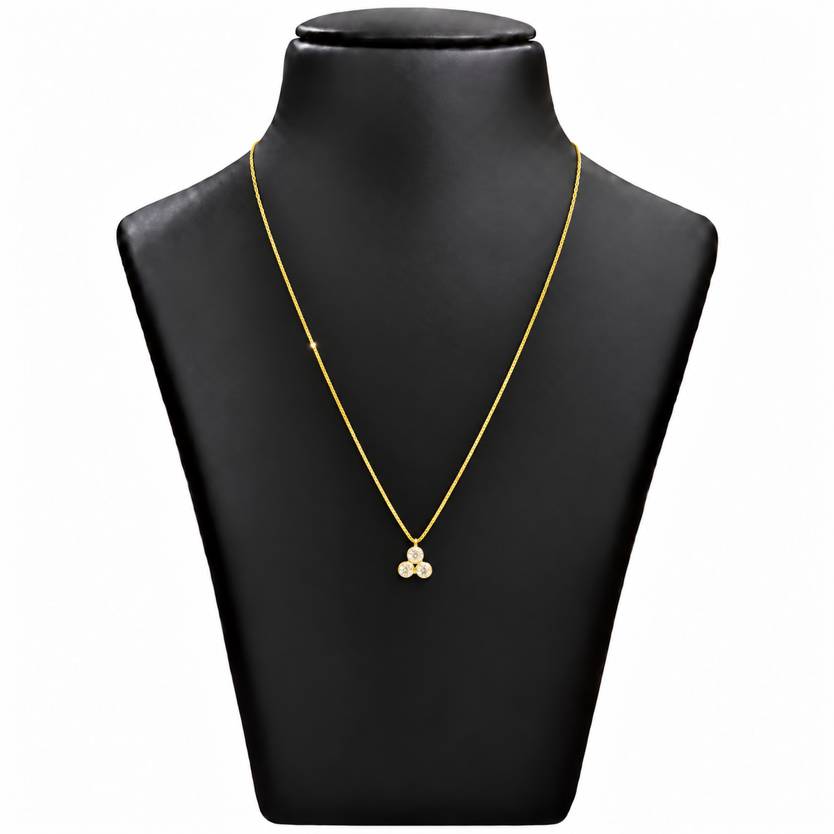 18K Gold Three Stone Floral Pendant Chain