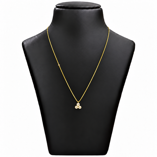 18K Gold Three Stone Floral Pendant Chain