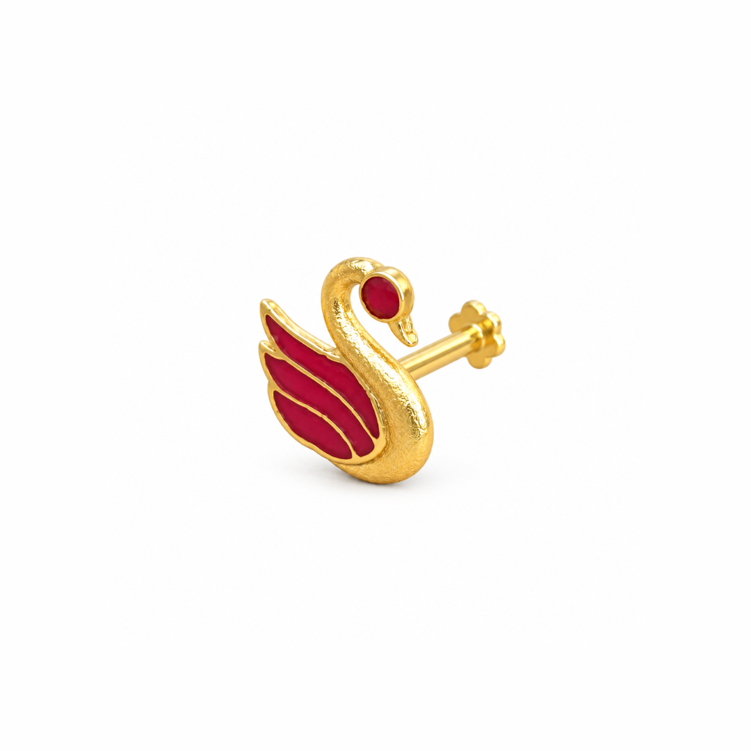 Ruby Swan Golden Earrings