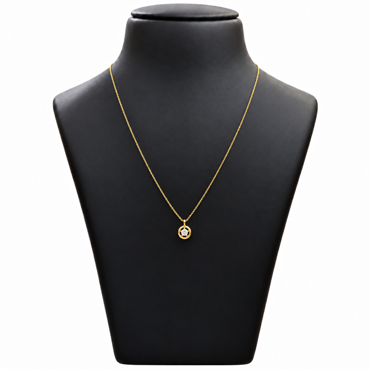 18K Gold Circular White Stone Pendant Chain – 18 Inch