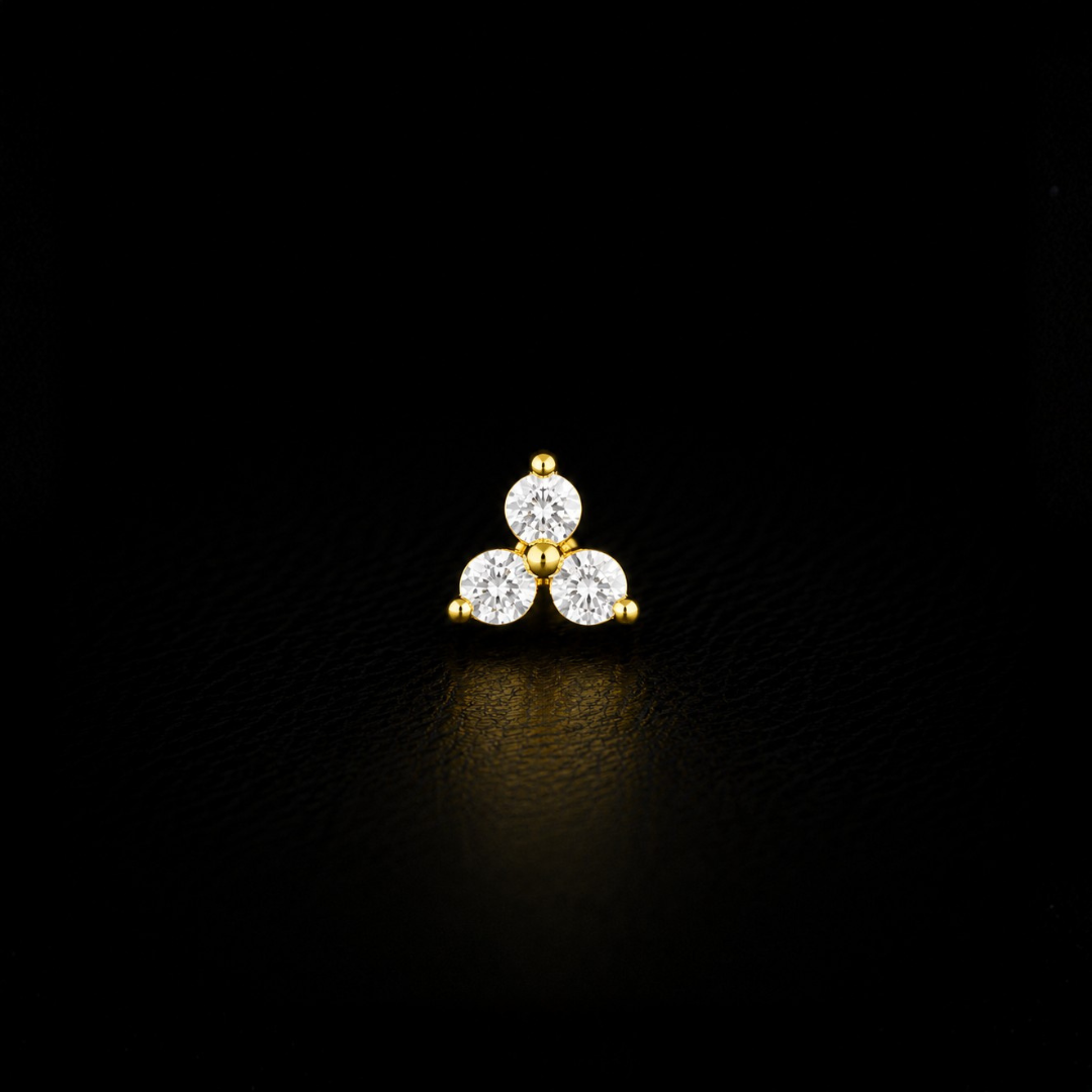 Gold Plated 92.5 Sterling Silver Triple CZ Floral Nose Pin