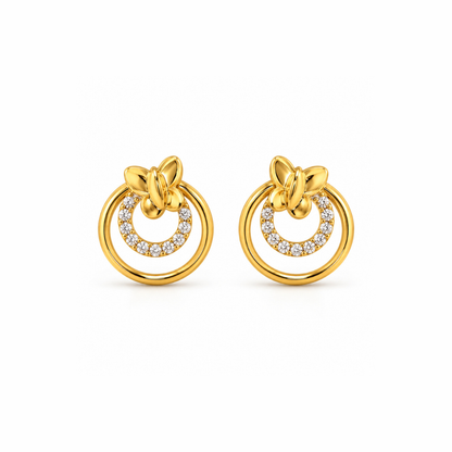 Gold Butterfly Double Circle Diamond Stud Earrings