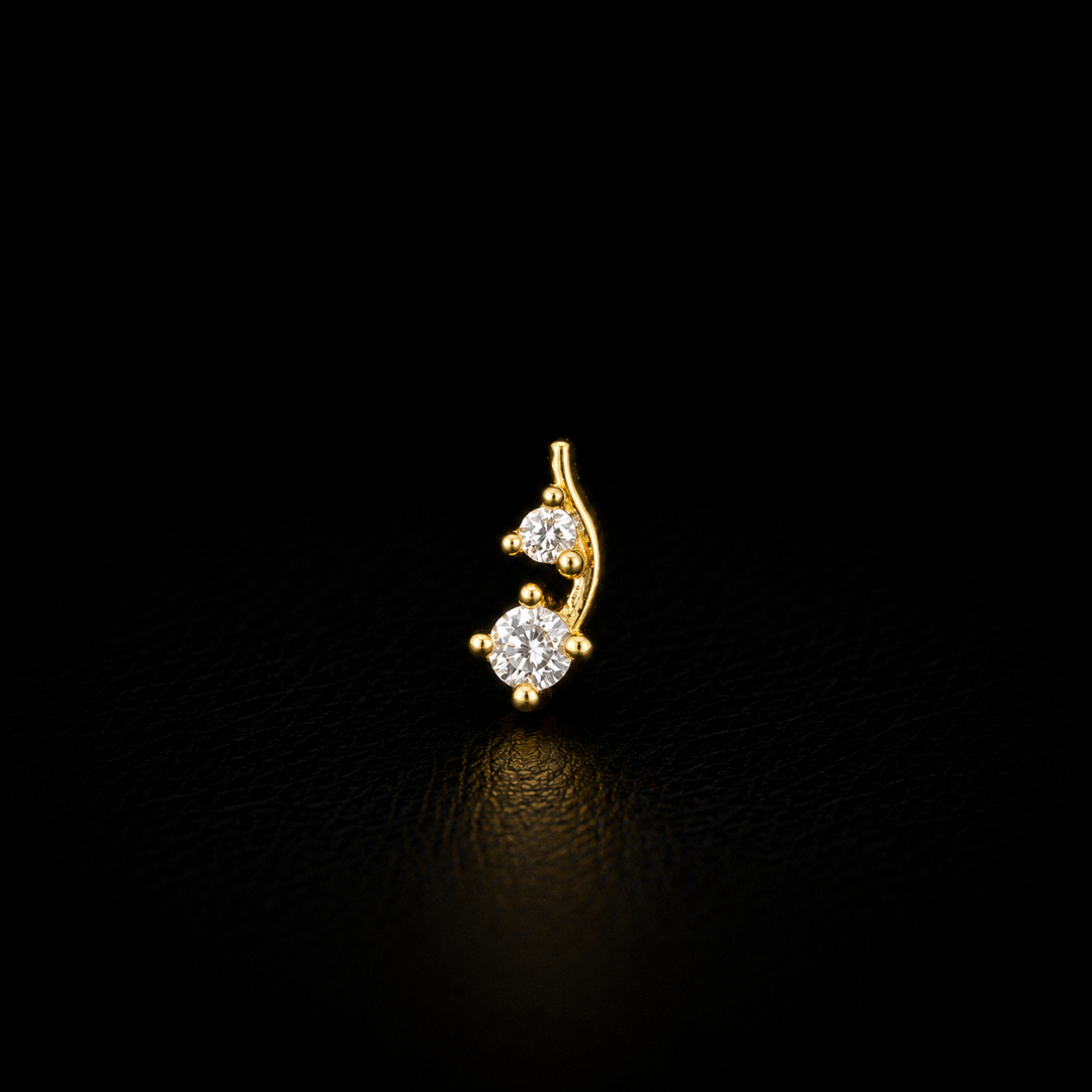 Gold Plated 92.5 Sterling Silver CZ Leaf Design Nose Pin