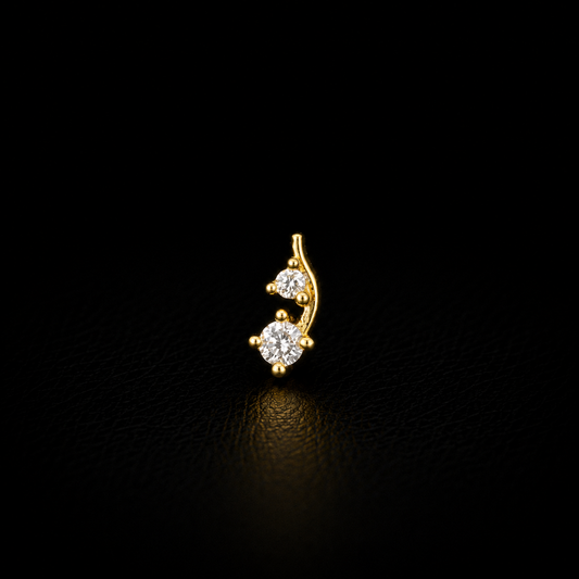 Gold Plated 92.5 Sterling Silver CZ Leaf Design Nose Pin