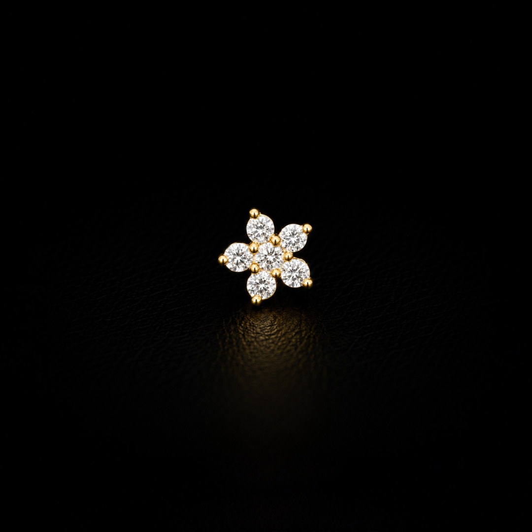 Golden Silver Floral CZ NosePin